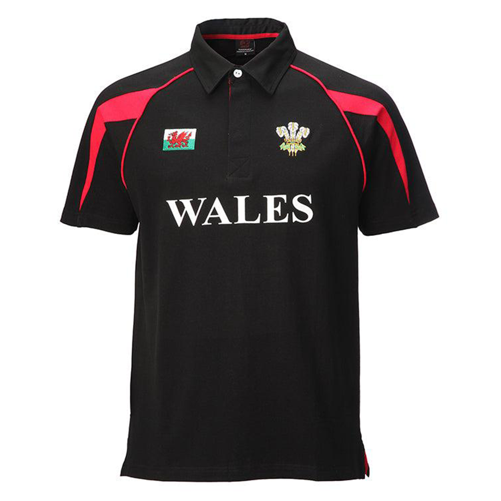 Black Poly Style WALES Rugby Shirt | Lightweight, Durable & Breathable Performance Rugby Jersey | Stylish Black Design with Bold WALES Branding | Perfect for Match Days, Training & Everyday Wear