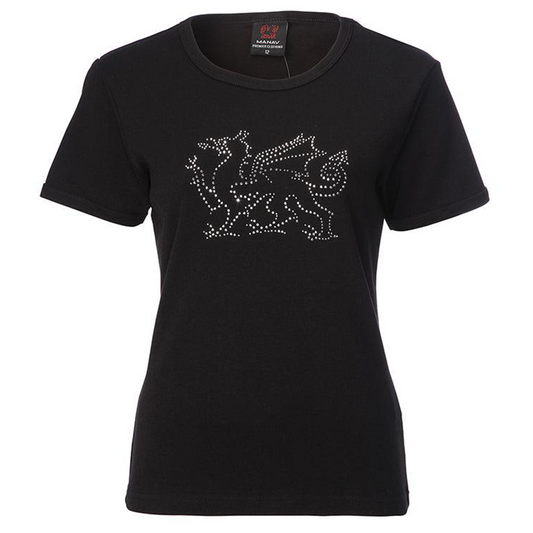 Ladies Welsh Diamante Dragon Skinni T-Shirt | Slim-Fit Women's Tee with Sparkling Diamante Red Dragon Design | Stylish, Comfortable & Durable for Festivals, Events & Everyday Welsh Pride